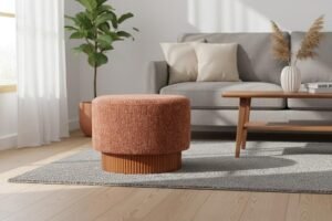 wholesale stacked cork strip ottoman with terracotta boucle sustainable round stool manufacturer in 2029