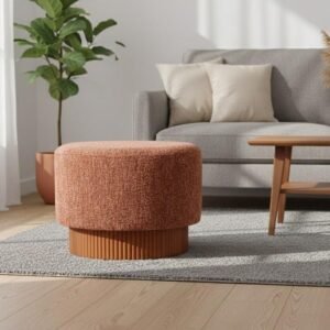 wholesale stacked cork strip ottoman with terracotta boucle sustainable round stool manufacturer in 2029