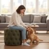 Wholesale rectangular white boucle storage ottoman main view