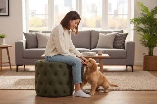 Wholesale rectangular white boucle storage ottoman main view