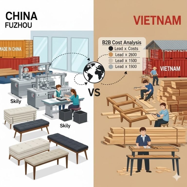 Comparison table of furniture production costs between Fuzhou China and Vietnam factories