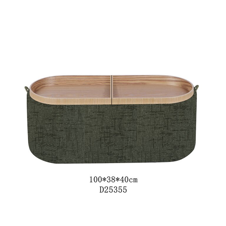 Modern mint green fabric storage ottoman with kiln-dried hardwood frame for hospitality and residential interior projects.