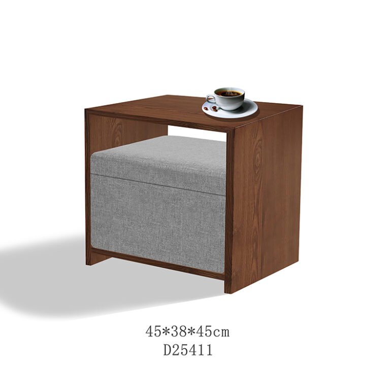 High-quality linen storage ottoman featuring solid wood frame and reinforced hinges, ideal for hospitality and interior design projects.