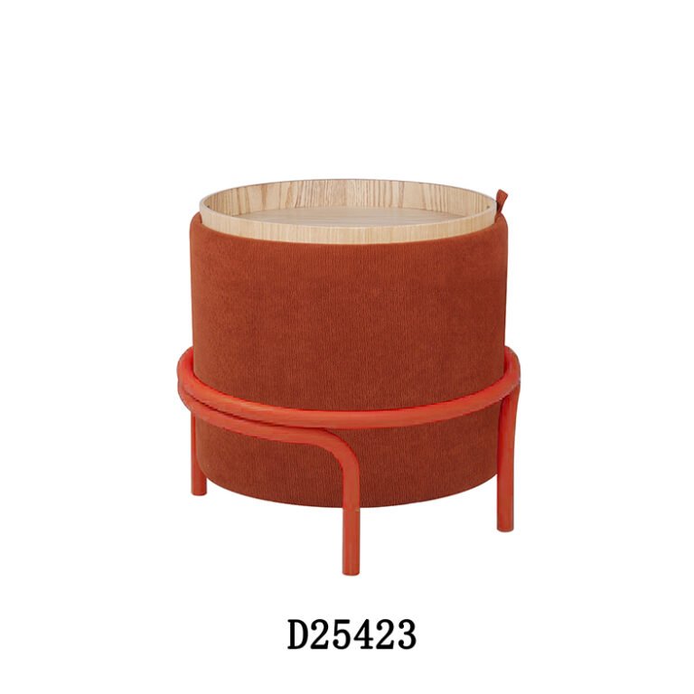 High-quality multicolored ottoman featuring durable woven fabric and modern design, ideal for hospitality and interior design projects.