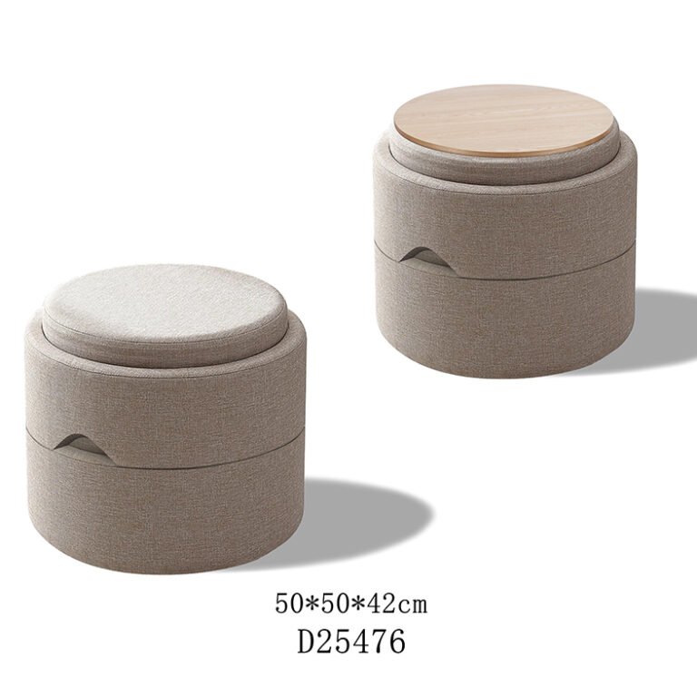 High-quality round velvet ottoman with solid wood frame and high-density foam, ideal for luxury hospitality interior design projects.