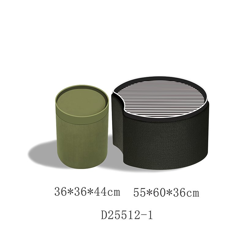 A structured mint green pouf with a soft, knitted texture, placed beside a neutral armchair as a refreshing accent piece in a serene living space.