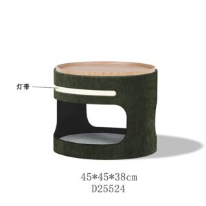 Modern boucle round storage ottoman with high-density foam and sturdy frame, designed for high-end hospitality and interior design projects.