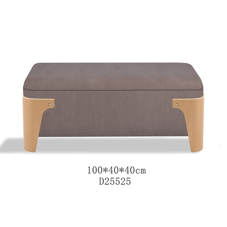 High-quality chenille fabric ottoman with wooden legs designed for interior design projects and wholesale distribution.