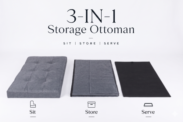 Visual guide showcasing a charcoal grey storage bench perfect for small spaces. The image highlights both exterior dimensions for footprint planning and interior capacity dimensions (29" x 13") to show how much clutter can be hidden away. Text above reads "Perfect Size for Small Spaces