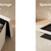 Minimalist cream-colored fuzzy storage box on a neutral rug. The open lid highlights a "Large Capacity" interior used to hide away household clutter like toys and media accessories.