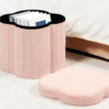 Step-by-step assembly guide for a collapsible flower-shaped storage stool demonstrating the easy 3-step KD setup.
