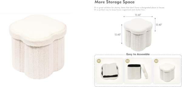 creative petal shaped sherpa storage ottoman modern boucle foldable stool