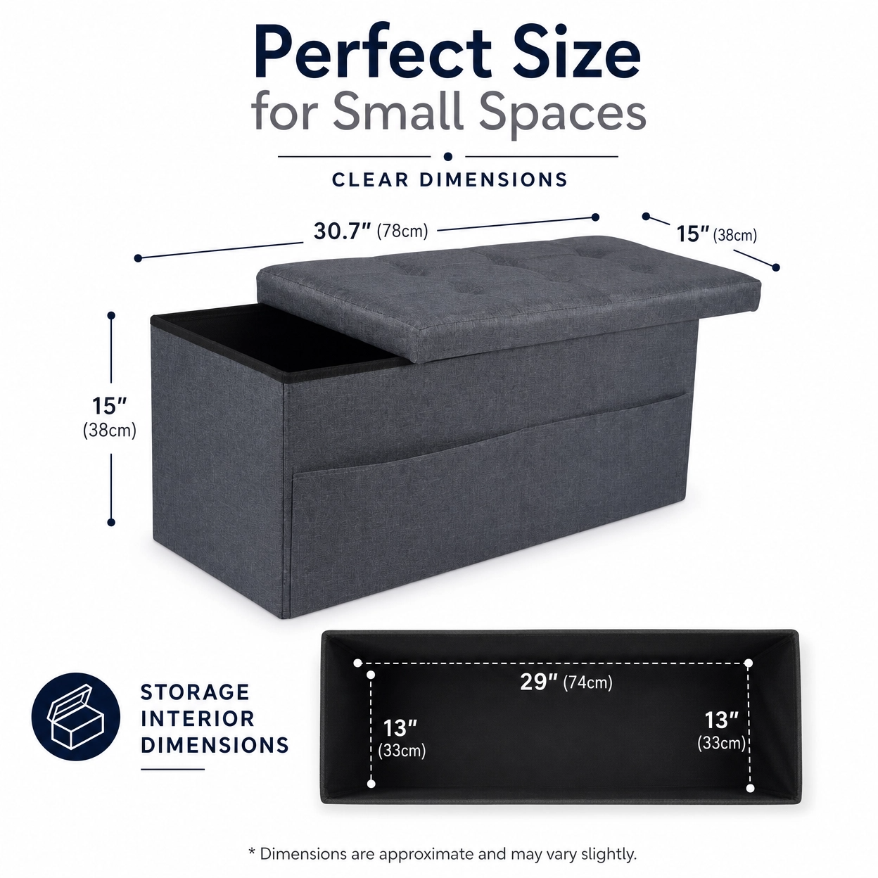 folding storage ottoman bench dimensions diagram