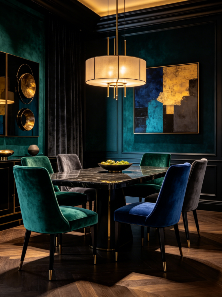 accent velvet chairs in a luxury living room setup