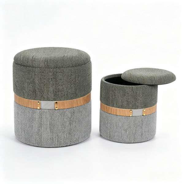 1 antique leather gray ottoman round luxury swivel storage stool 1