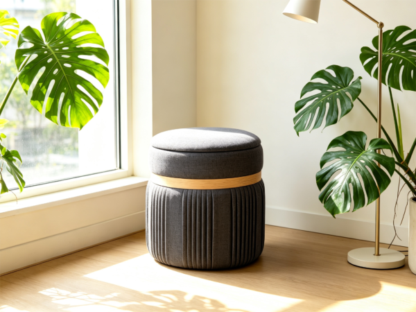 Black Circle Ottoman - Lift Top Storage Ottoman with Storage | VICTOR