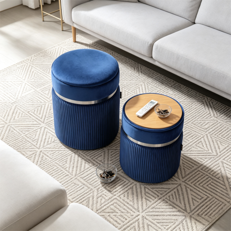 Blue Fabric Storage Ottoman Factory Direct Supplier
