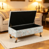 1 Best Ottoman and Chair Set – Leather Storage Coffee Table 复古花卉储物凳多场景展示 (2)