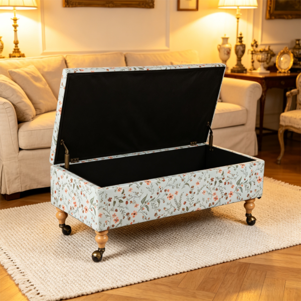 1 Best Ottoman and Chair Set – Leather Storage Coffee Table 复古花卉储物凳多场景展示 (2)