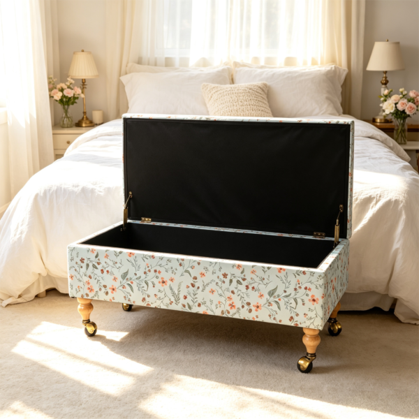 1 Best Ottoman and Chair Set – Leather Storage Coffee Table 复古花卉储物凳多场景展示 (1)