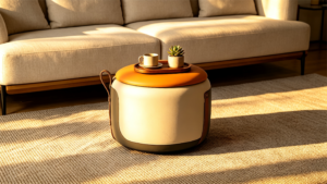 Antique Leather Blanket Ottoman Round: Luxury Fluted Swivel Storage Stool