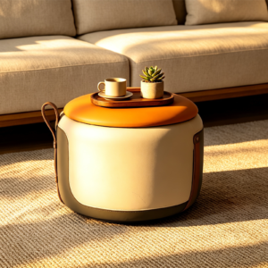 antique leather blanket ottoman round