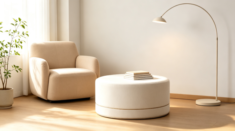 Large Round Leather Storage Ottoman Coffee Table