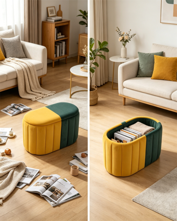 colourful ottoman luxury chair with storage set antique leather bedroom stool