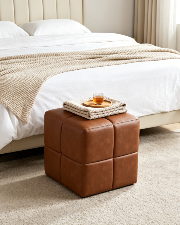 custom luxury square tufted ottoman with embroidery 2028