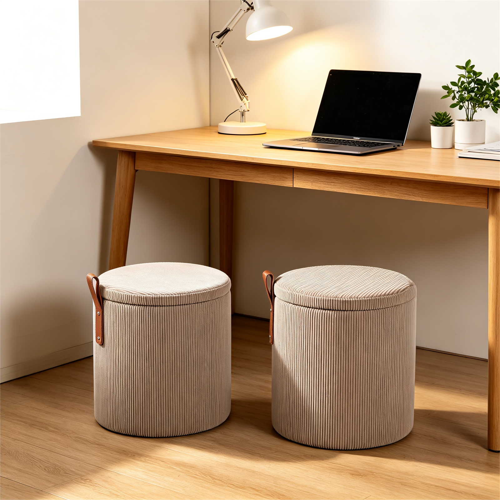 Oval storage ottoman coffee table