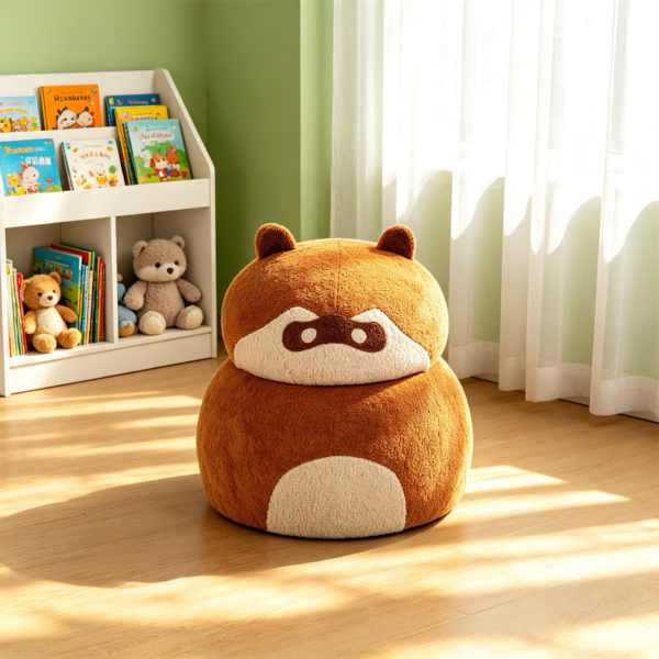 Leopard Print Storage Ottoman – Best Animal Stool 2026 卡通浣熊储物凳多场景展示 (5)