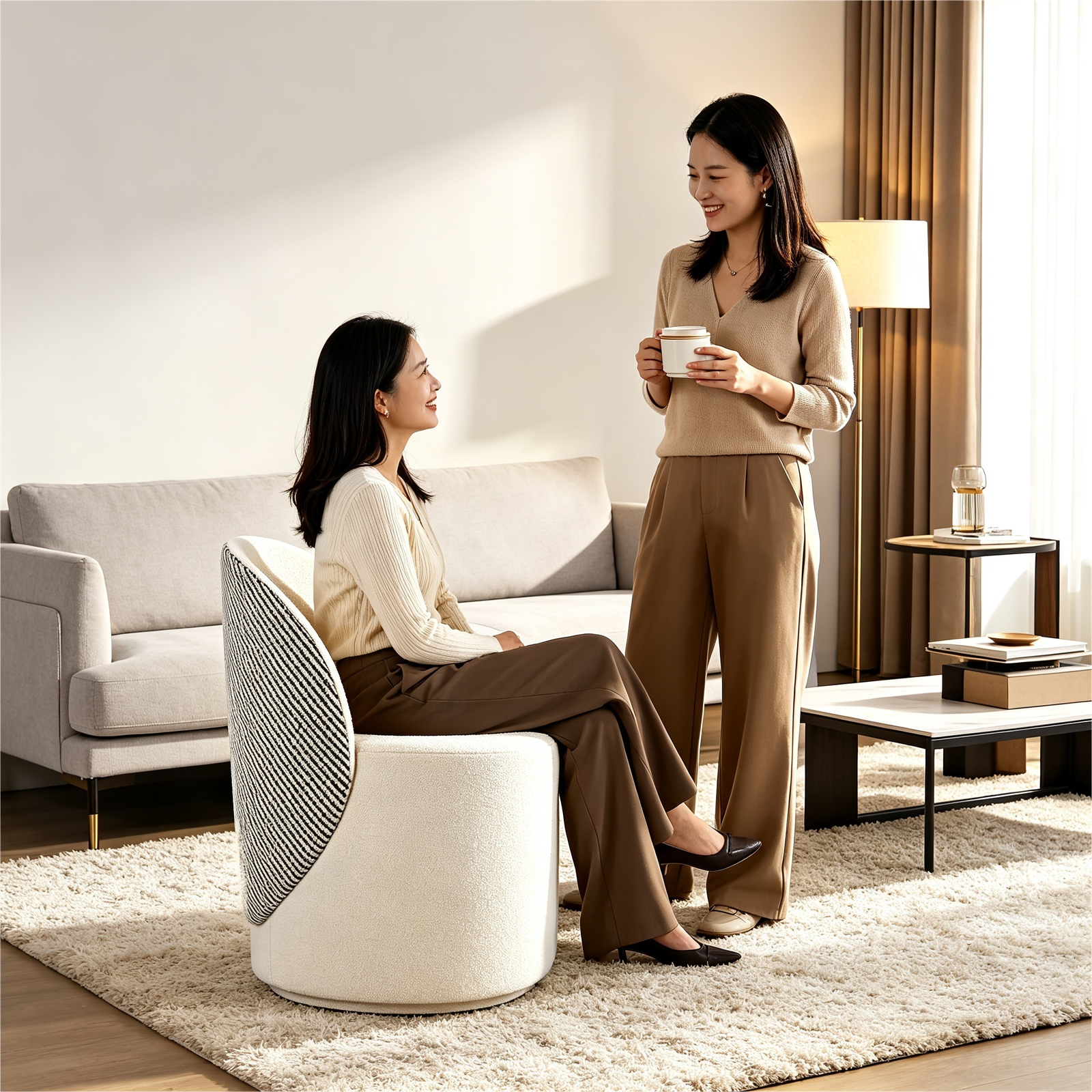 HOME 19 Boucle round ottoman