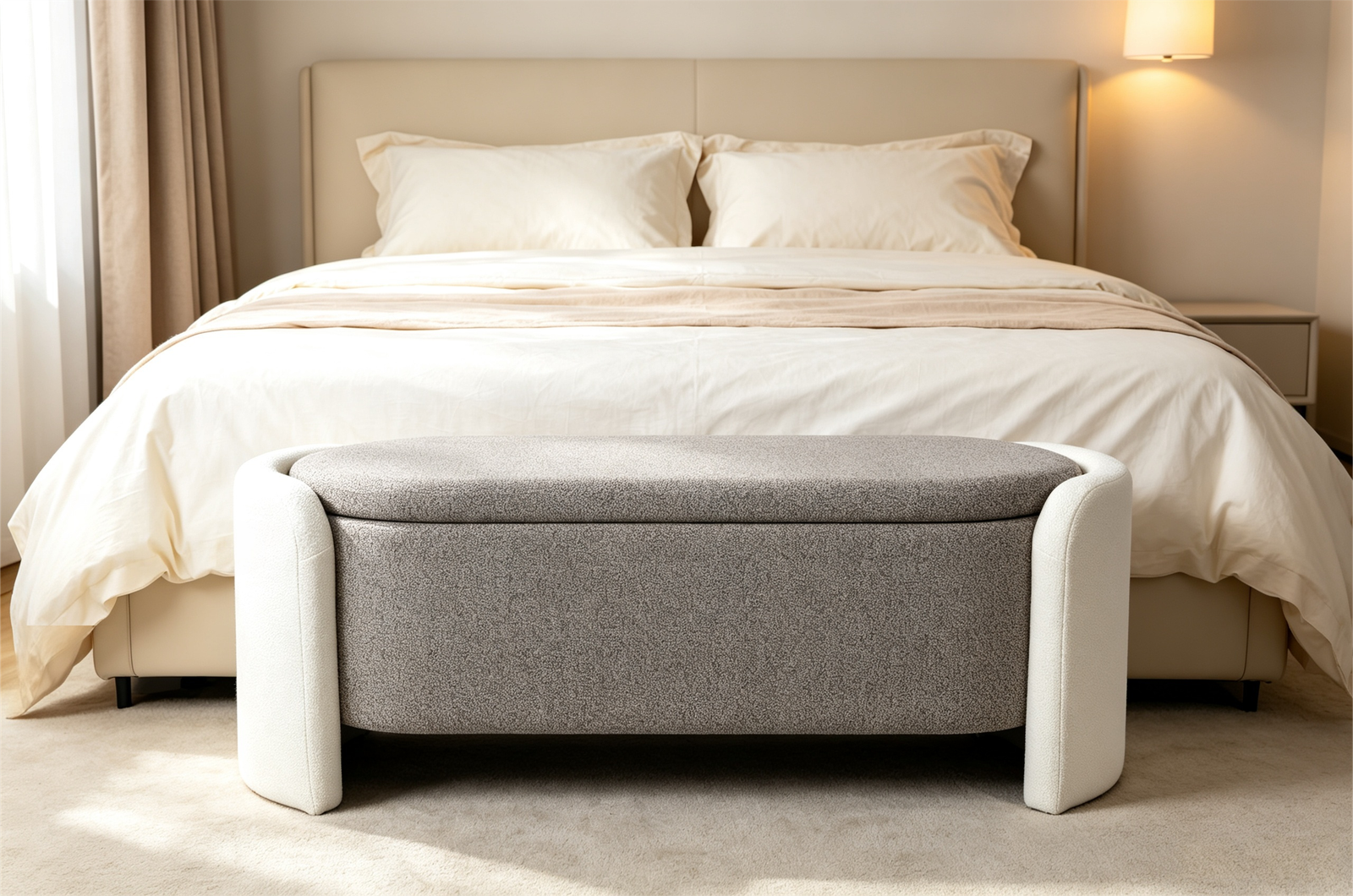 Boucle sofa bench with backrest