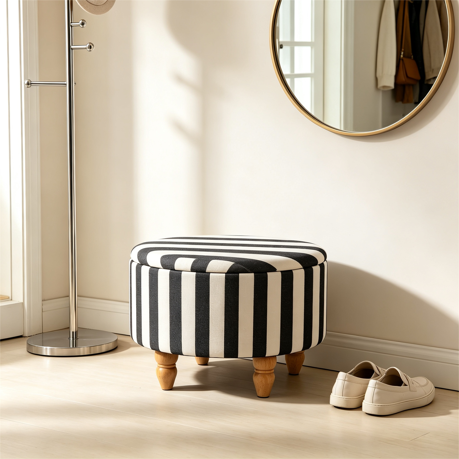 Striped Storage Ottoman Luxury Chair Set