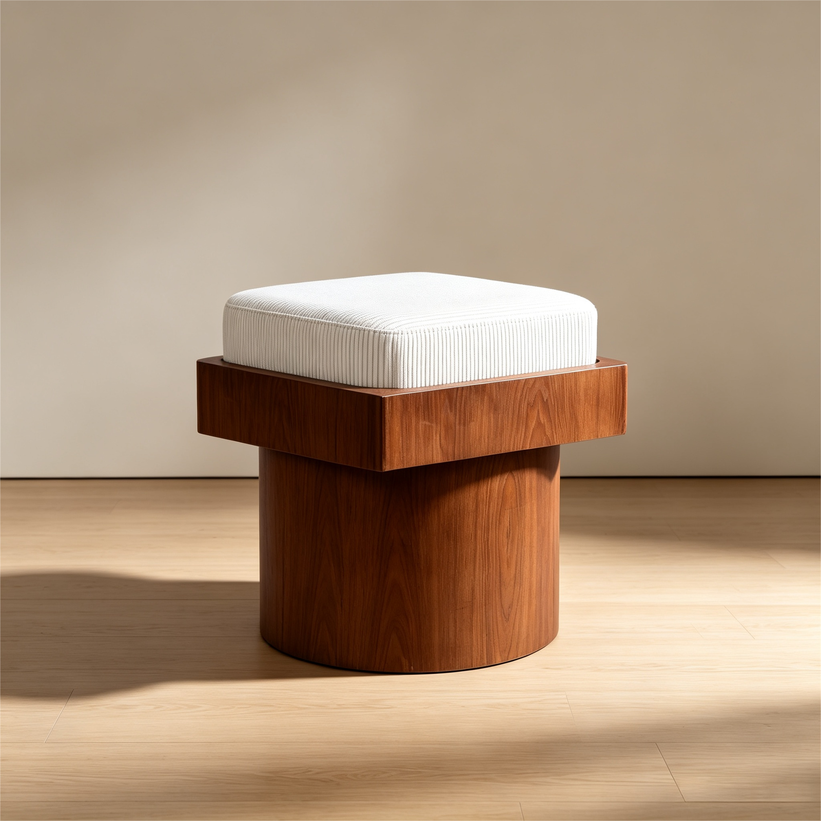 Cushioned Storage Stool with Ottoman Boucle Upholstery