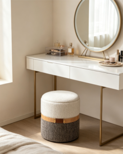vanity ottoman stool antique leather gray