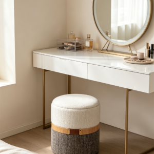vanity ottoman stool antique leather gray