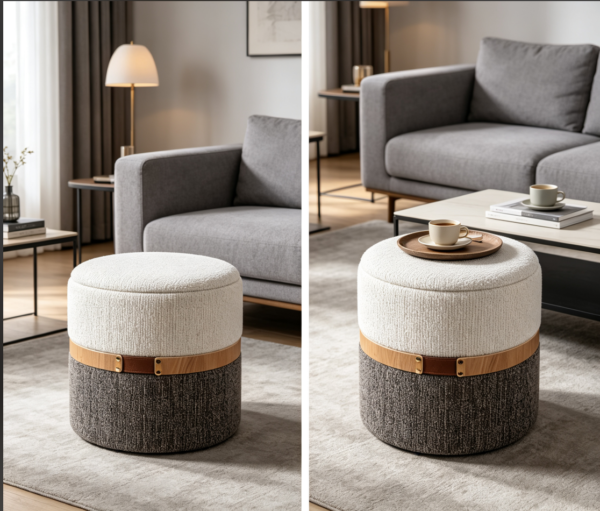 vanity ottoman stool luxury antique leather gray round storage 2026