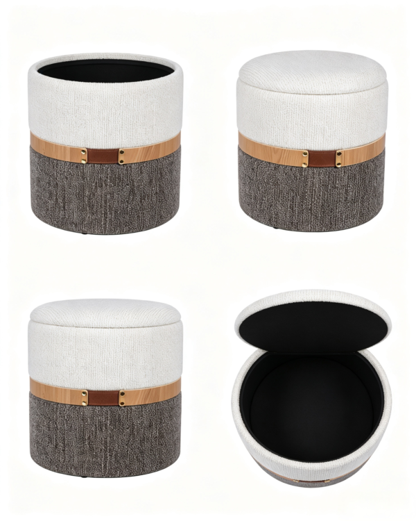vanity ottoman stool luxury antique leather gray round storage 2027