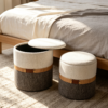 vanity ottoman stool luxury antique leather gray round storage 2029
