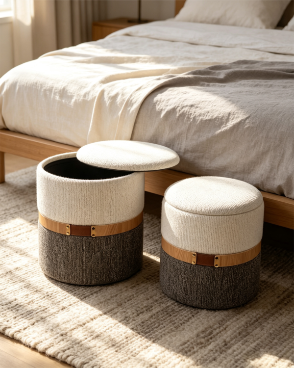 vanity ottoman stool luxury antique leather gray round storage 2029