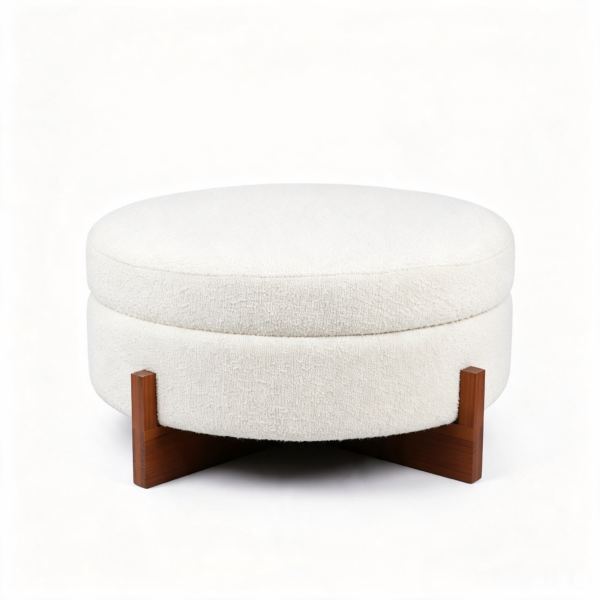 Versatile white coffee table with ottomans used as a comfortable footrest by the sofa