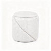 Top view close-up of soft padded seat cushion on small round white ottoman