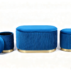 Navy blue velvet storage ottoman set with gold metal base for living room