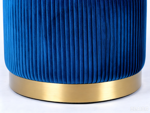 Navy blue velvet storage ottoman set tucked together for space-saving