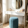 Blue Pleated Linen Ottoman Footstool in Modern Living Room 蓝色褶皱亚麻储物凳产品图拍摄方案 (8)