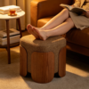 Modern square fabric ottoman coffee table in a contemporary living room decor