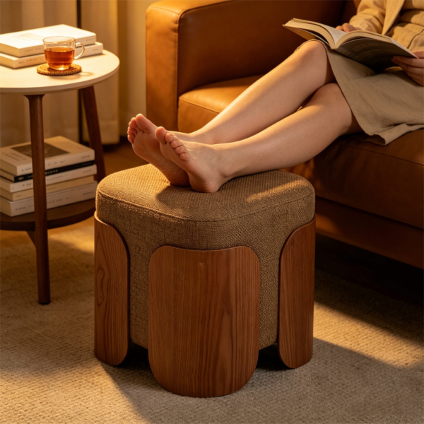 Modern square fabric ottoman coffee table in a contemporary living room decor