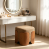 Set of square upholstered ottomans with curved wooden corner legs for home decor