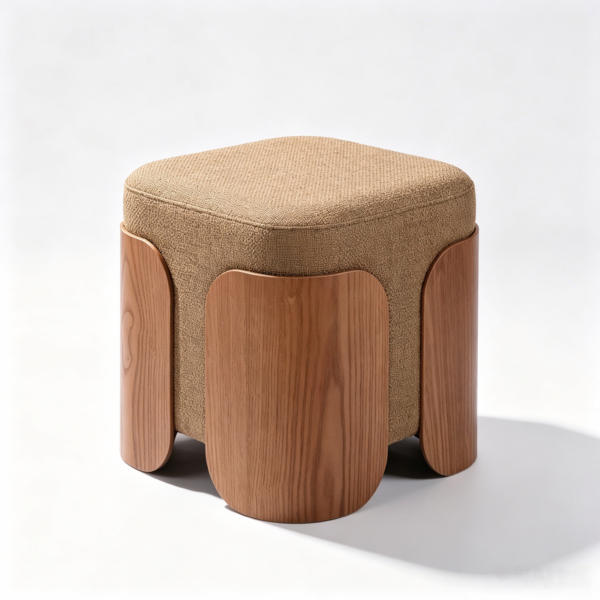 Modern square fabric upholstered ottoman coffee table with decorative curved wooden legs